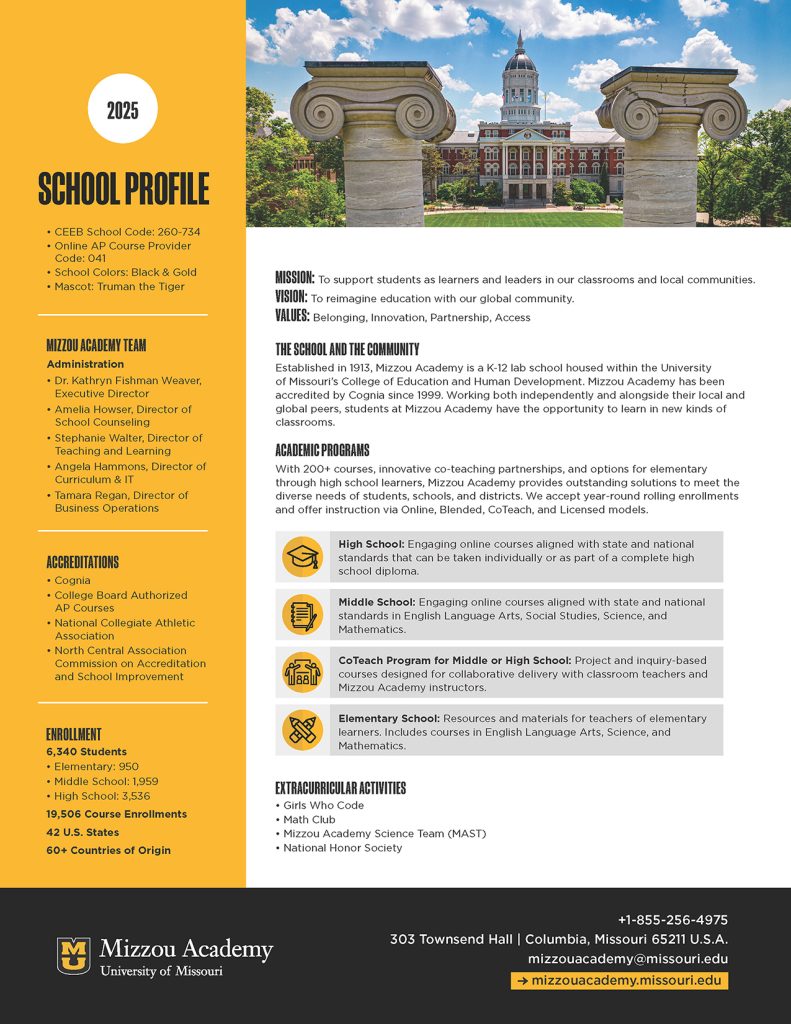 School profile page 1 for Mizzou Academy